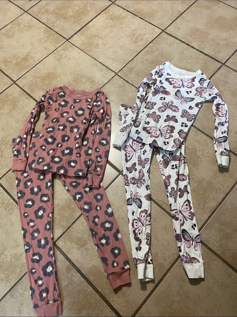 Girls' 4-Piece Pajama Set - Pink Leopard & White Butterfly Prints